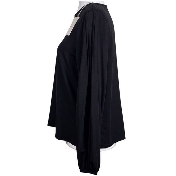 NWT Garnet Hill Knit Top Size Medium Black Pintuck Puff Long Sleeve Crew Neck - Picture 7 of 16